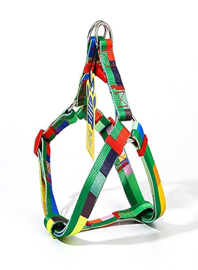 A+a Pets' Step in Harness for Dogs Cats Puppies in Soft Nylon Waterproof Material (Block Design, Medium, Red/Green) - Image 1