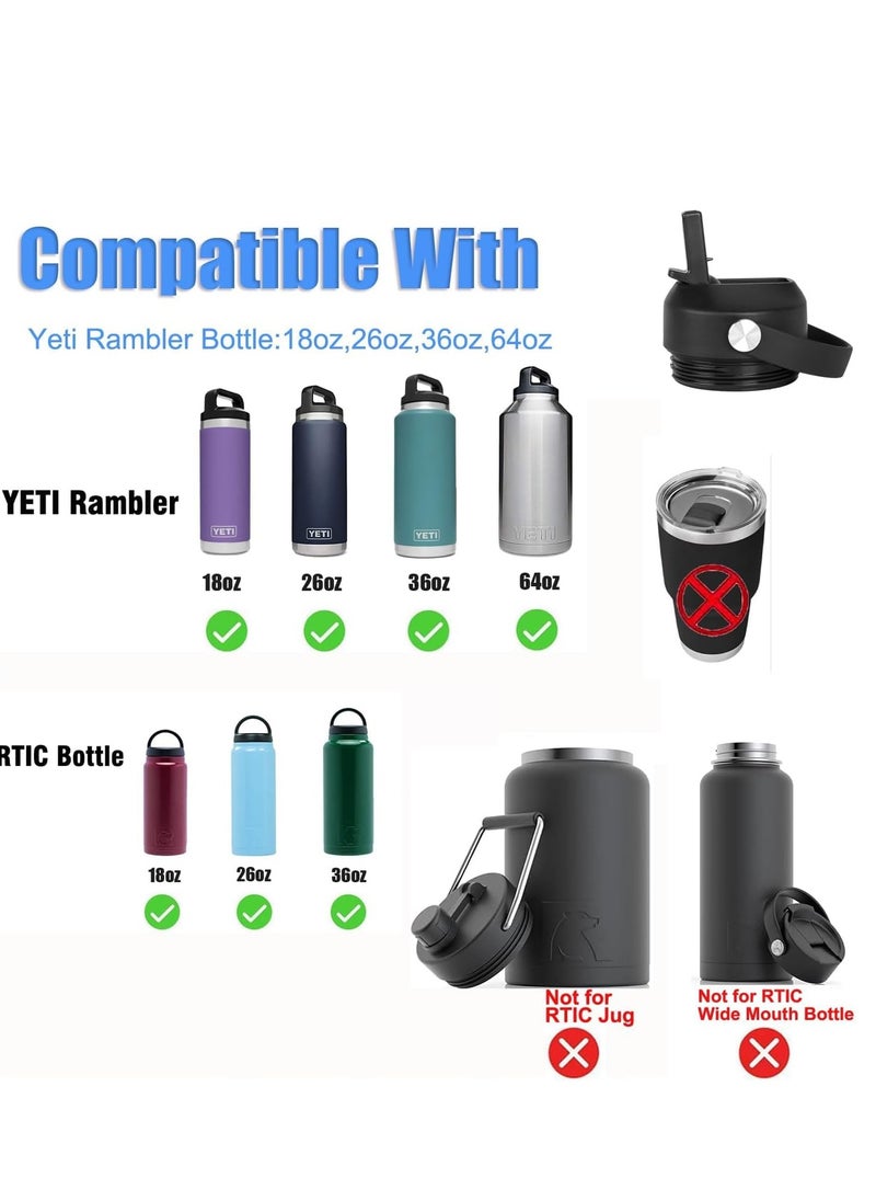 KASTWAVE - Straw lid for Yeti Rambler Water Bottle 18 26 36 64 oz, Replacement Cap Straw Cap for RTIC and Yeti Bottle, Lid with 2 Straws and 1 Brush and Flexible Handle - Image 1