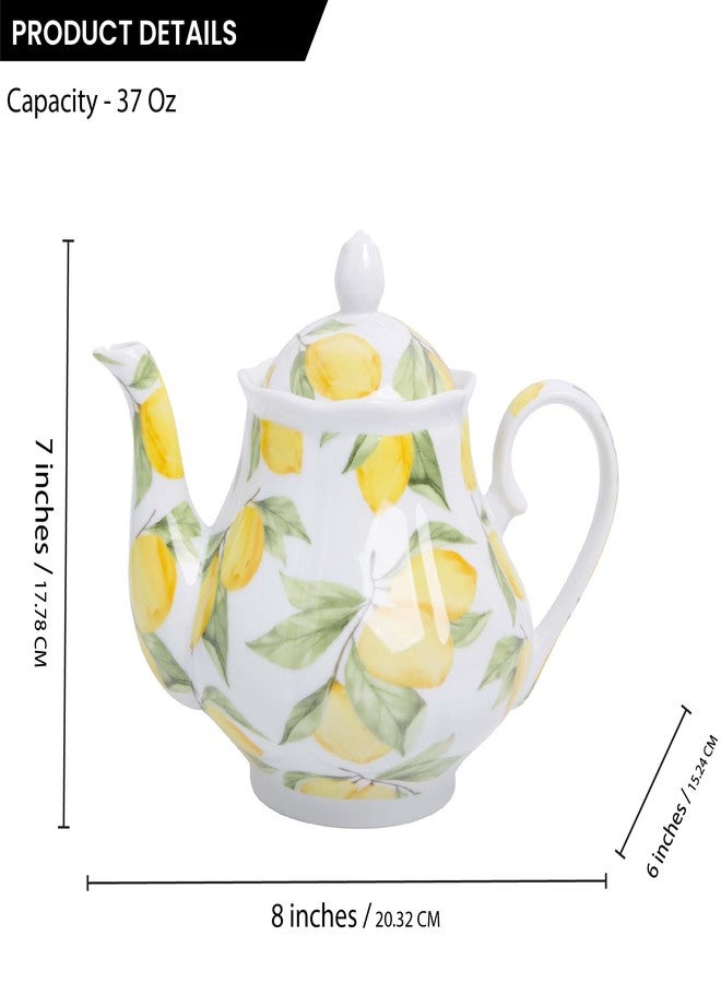 Palais Essentials European Style Ceramic Teapot Coffee Pot Water Pot Porcelain Vintage Gift Tea Pot (Lemon) - Image 4