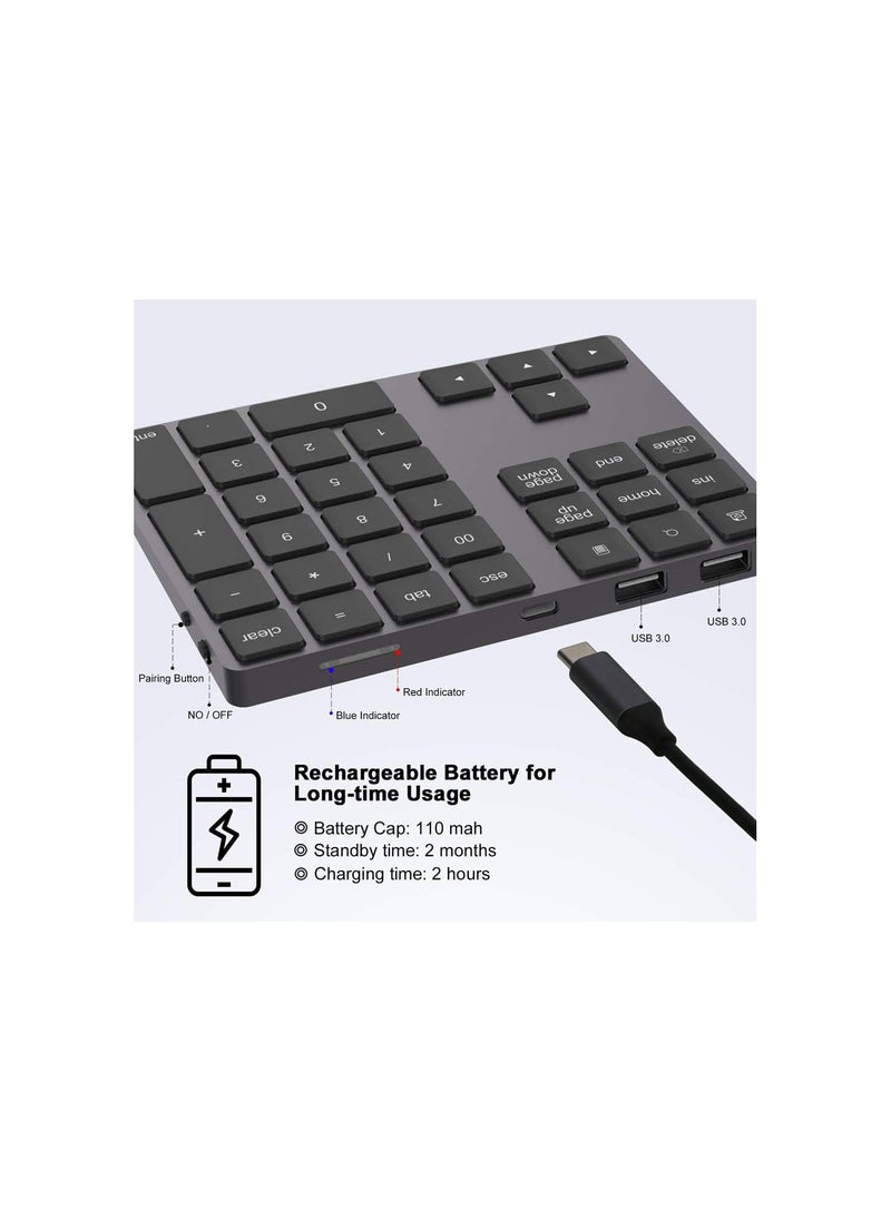 GGOOT Wireless Number Pads w/USB HUB Digital Input Function, 34 Keys Portable 2.4 GHz Financial Accounting Number Keyboard Extensions, for Laptop, PC, Desktop, Surface, Notebook  - Image 4