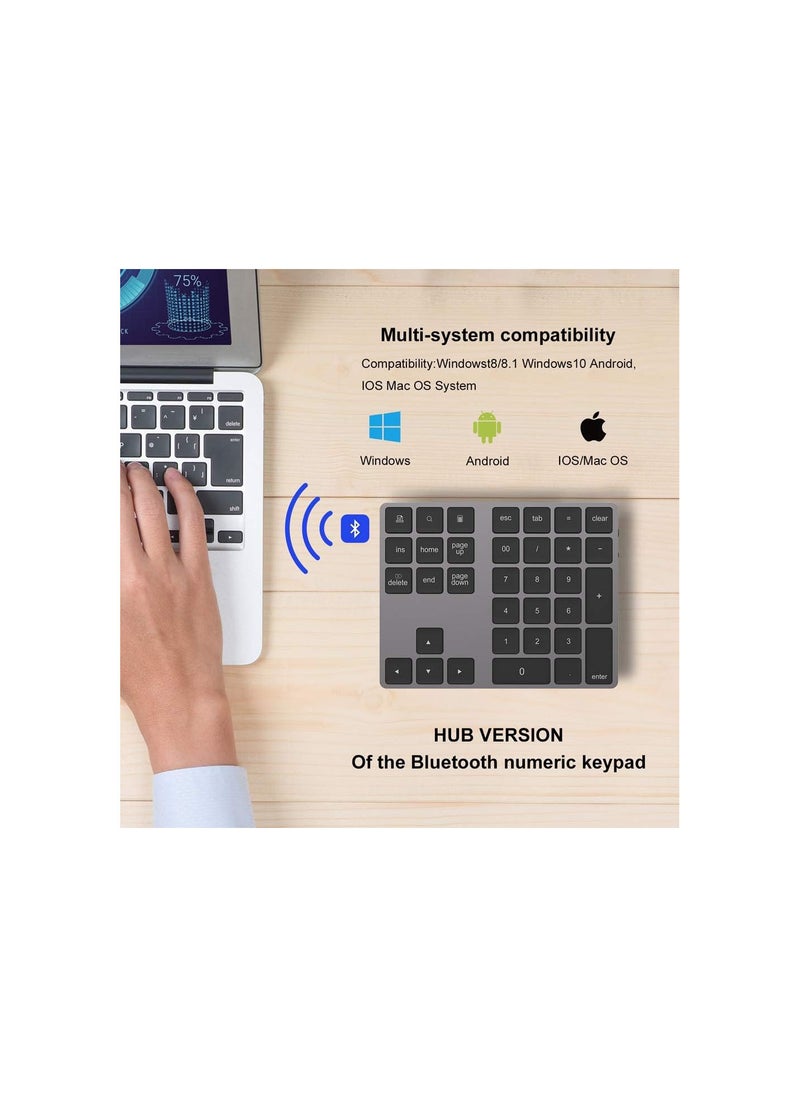 GGOOT Wireless Number Pads w/USB HUB Digital Input Function, 34 Keys Portable 2.4 GHz Financial Accounting Number Keyboard Extensions, for Laptop, PC, Desktop, Surface, Notebook  - Image 2