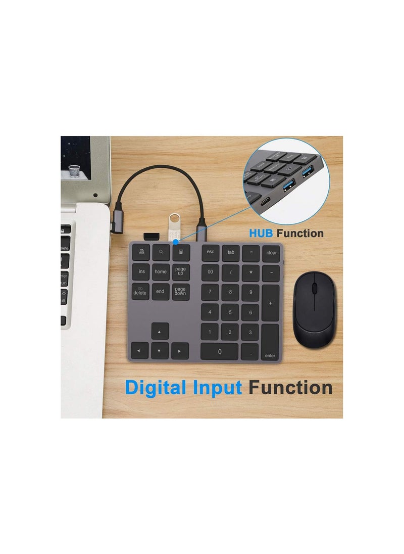 GGOOT Wireless Number Pads w/USB HUB Digital Input Function, 34 Keys Portable 2.4 GHz Financial Accounting Number Keyboard Extensions, for Laptop, PC, Desktop, Surface, Notebook  - Image 3