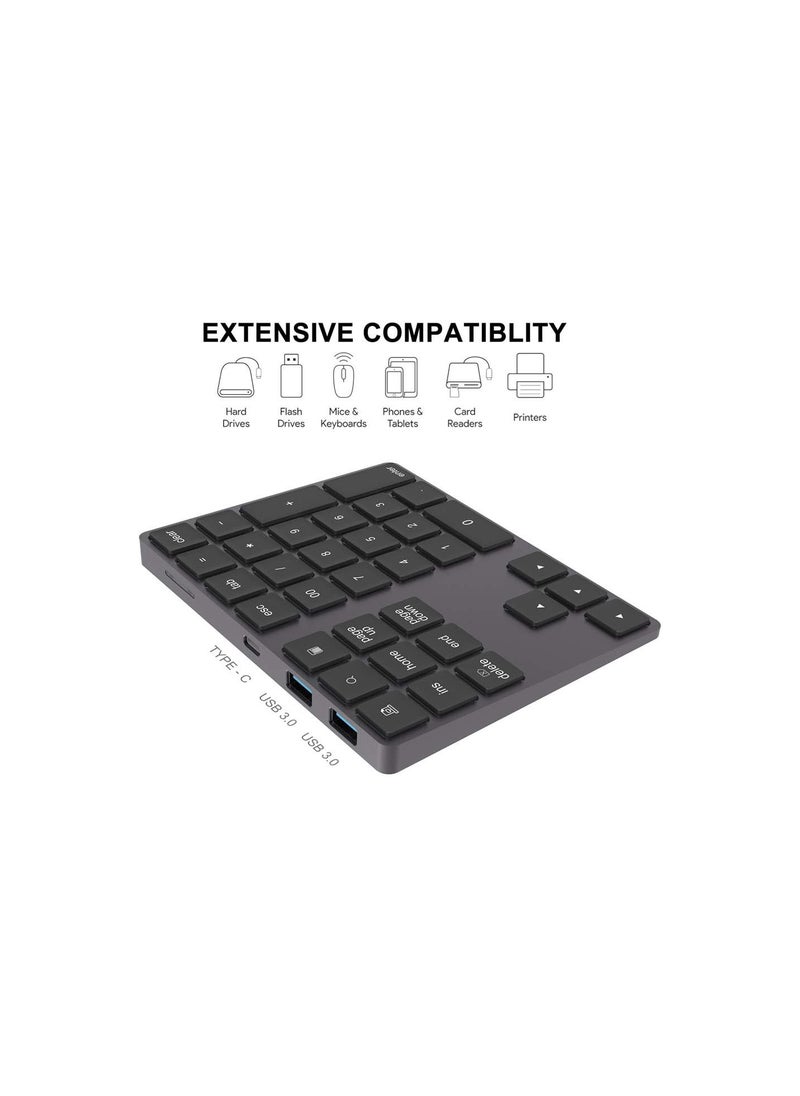 GGOOT Wireless Number Pads w/USB HUB Digital Input Function, 34 Keys Portable 2.4 GHz Financial Accounting Number Keyboard Extensions, for Laptop, PC, Desktop, Surface, Notebook  - Image 5