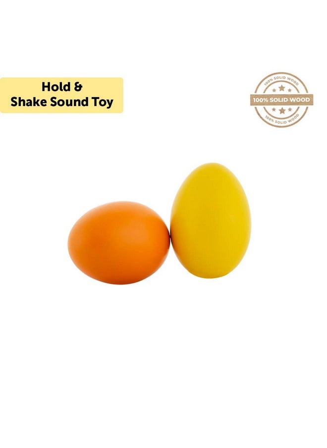 BRAINSMITH - Swoora Wooden Egg Shakers, Set Of 2 - Colourful And Baby-Safe Sound Toy For New Born Baby And Toddlers (0-3 Years) - Hold And Shake Toys - Image 1
