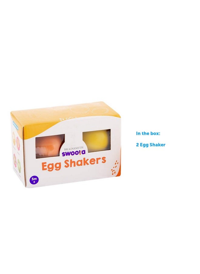 BRAINSMITH - Swoora Wooden Egg Shakers, Set Of 2 - Colourful And Baby-Safe Sound Toy For New Born Baby And Toddlers (0-3 Years) - Hold And Shake Toys - Image 1