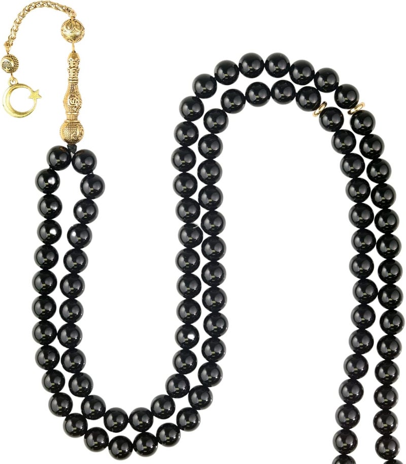 AzanClk Tasbih Premium Muslim Prayer Beads Made with Natural Stone Beads for Daily Misbaha and Meditation (10mm (99 Beads), Agate, Black) - Image 1