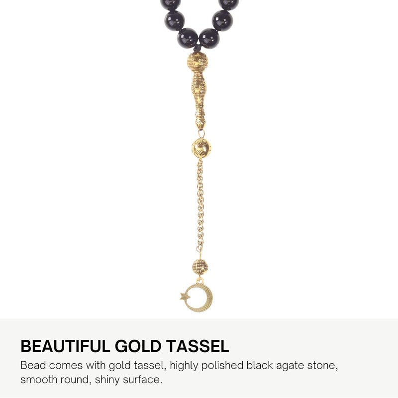 AzanClk Tasbih Premium Muslim Prayer Beads Made with Natural Stone Beads for Daily Misbaha and Meditation (10mm (99 Beads), Agate, Black) - Image 2