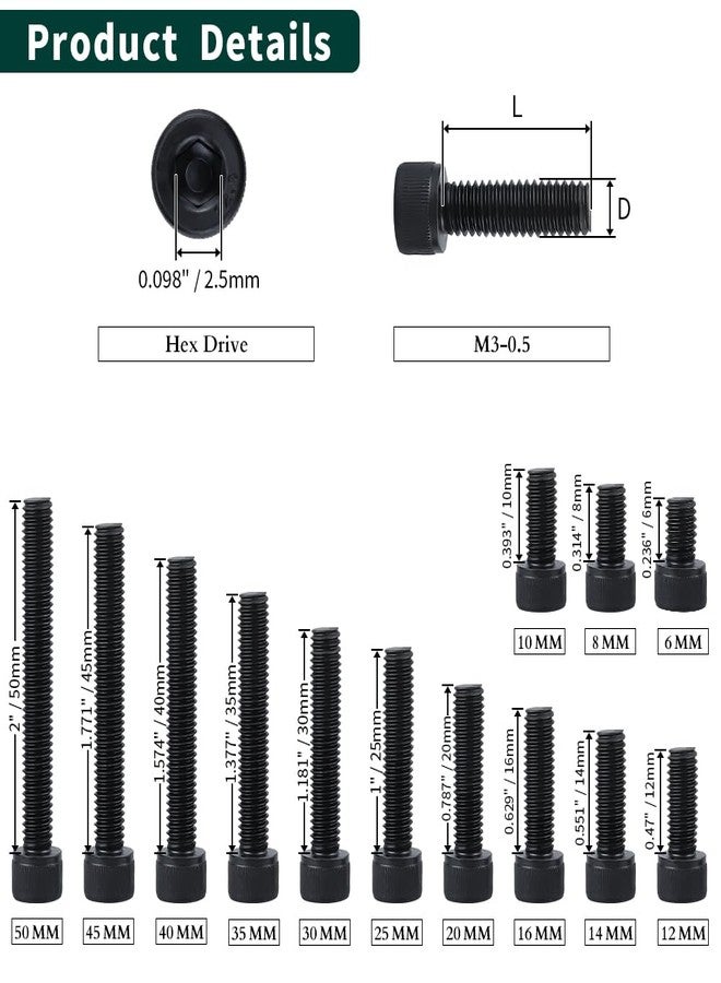 EASTLO (100 pcs) M3-0.5 x 35mm Socket Head Cap Screws, 12.9 Grade Alloy Steel, Black Oxide Finish, Full Thread, Coarse Thread, Allen Hex Drive - Image 4