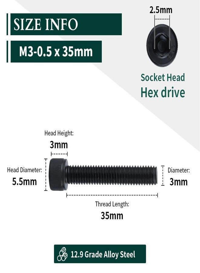 EASTLO (100 pcs) M3-0.5 x 35mm Socket Head Cap Screws, 12.9 Grade Alloy Steel, Black Oxide Finish, Full Thread, Coarse Thread, Allen Hex Drive - Image 3
