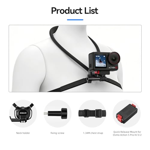 MOBILIFE Neck Mount with Action Camera Magnetic Quick-Release Mount Hands-Free POV Neck Holder Ergonomics Silicone Gooseneck Anti-Shake Chest Strap Air Cushion for DJI Osmo Action 5 Pro/4/3/2/Nano - Image 2