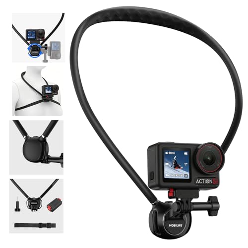 MOBILIFE Neck Mount with Action Camera Magnetic Quick-Release Mount Hands-Free POV Neck Holder Ergonomics Silicone Gooseneck Anti-Shake Chest Strap Air Cushion for DJI Osmo Action 5 Pro/4/3/2/Nano - Image 1