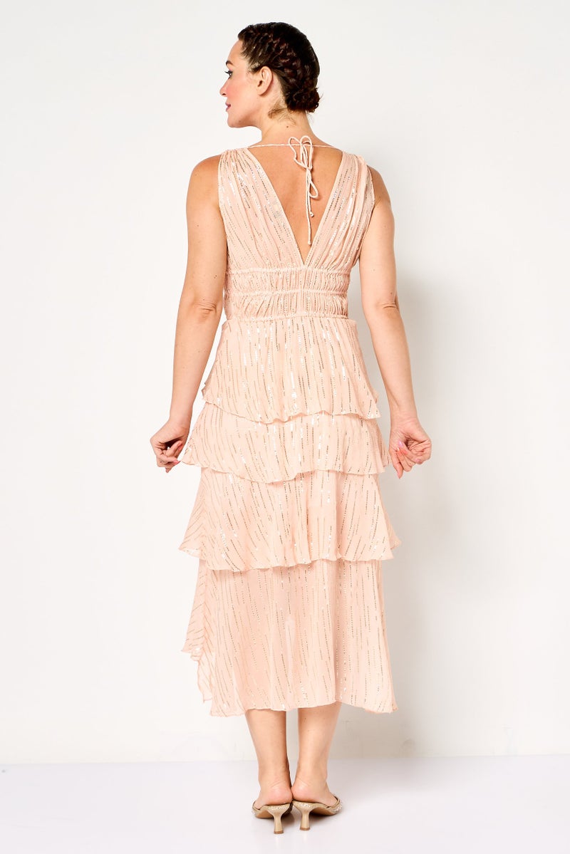 Maje Women Layered Midi Dress With Inner Skirt Set, Pink - Image 3