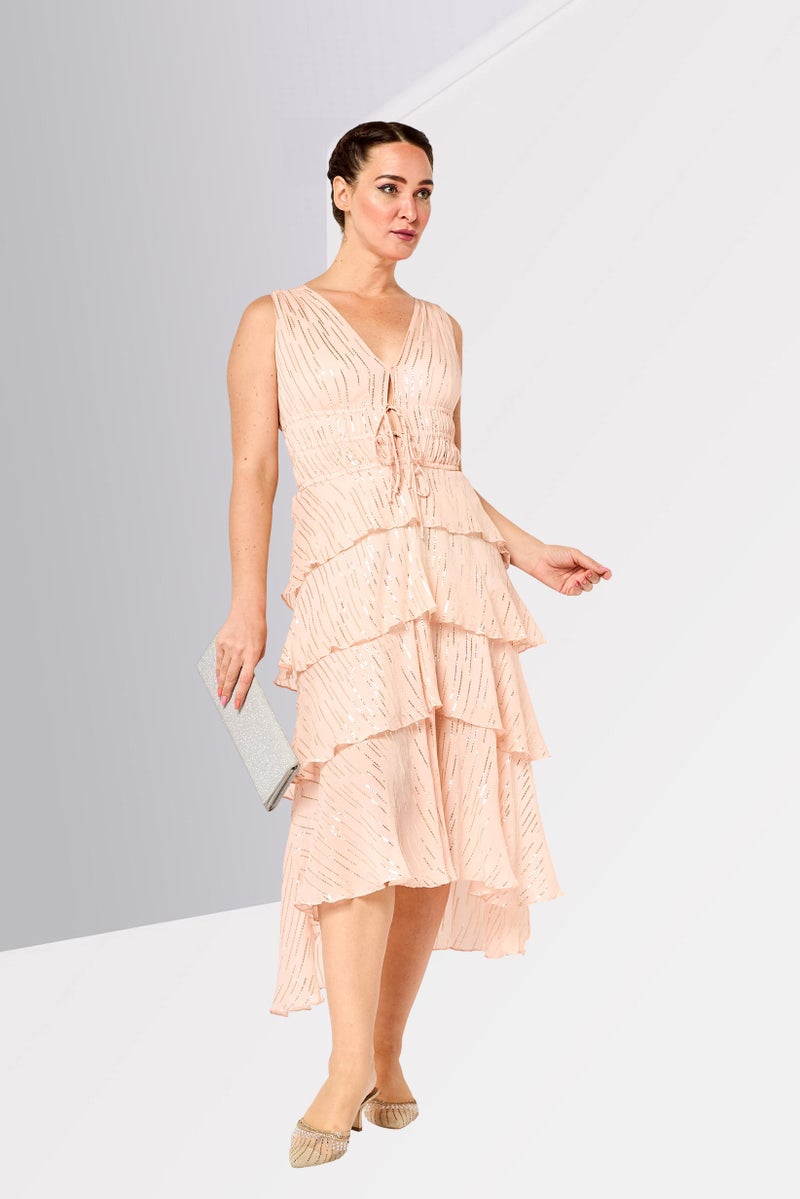 Maje Women Layered Midi Dress With Inner Skirt Set, Pink - Image 4