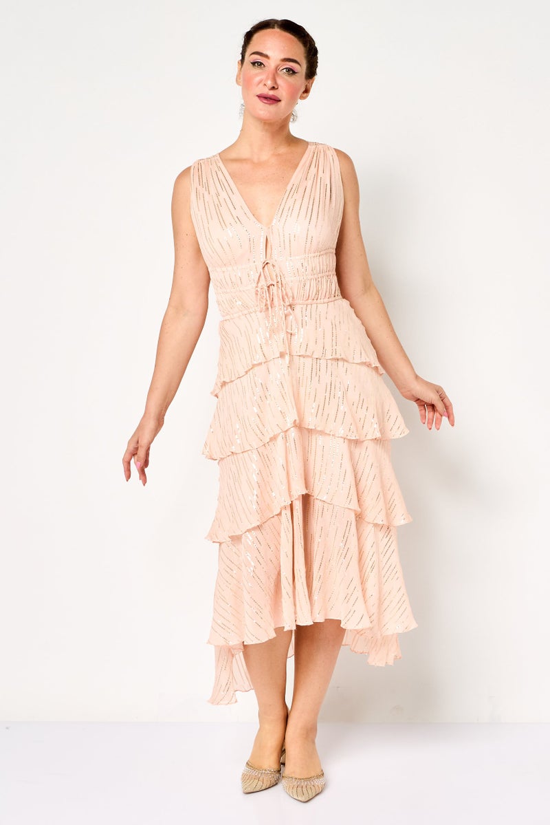 Maje Women Layered Midi Dress With Inner Skirt Set, Pink - Image 1