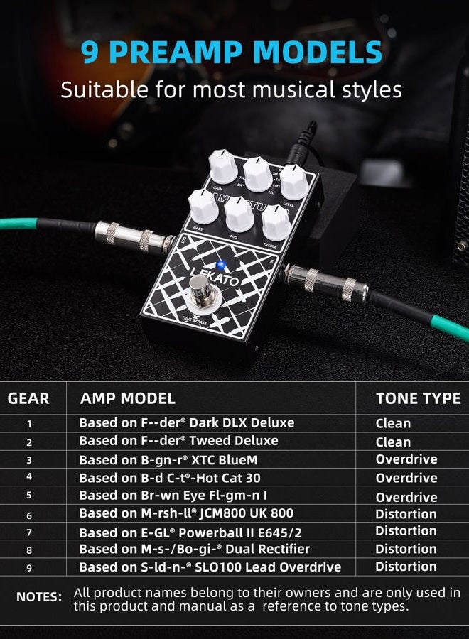 LEKATO Amp Simulator Guitar Effect Pedal Clean to Overdrive for Electric Guitar Bypass (EP-01) - Image 3