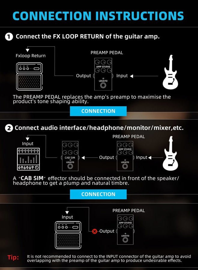 LEKATO Amp Simulator Guitar Effect Pedal Clean to Overdrive for Electric Guitar Bypass (EP-01) - Image 5
