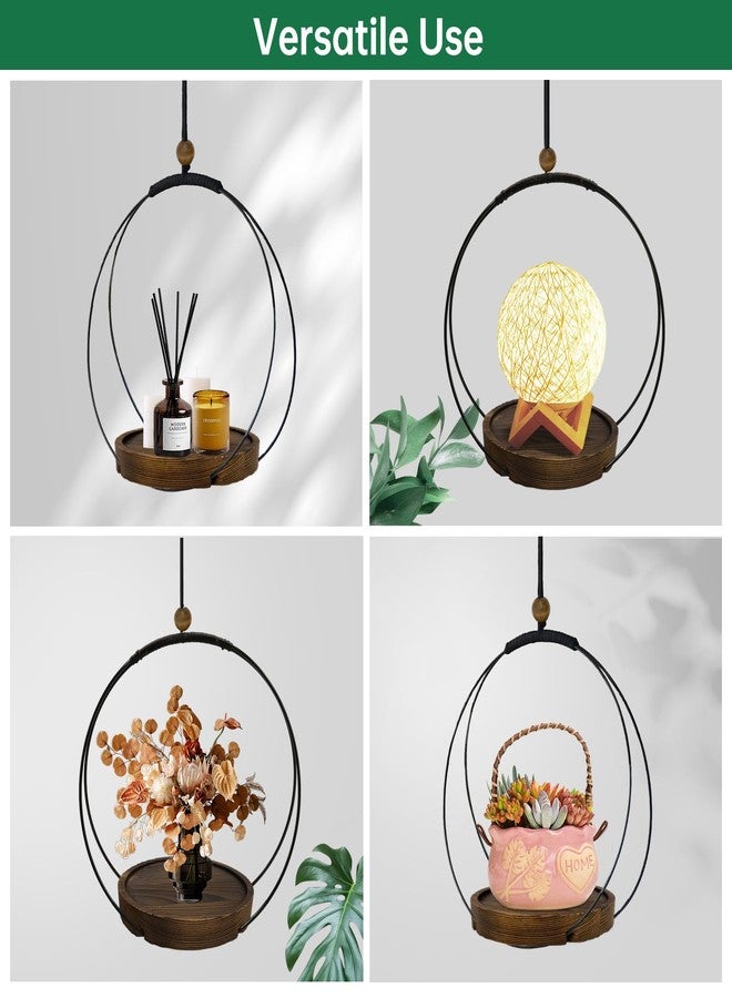 hismocal 2 Pack Hanging Planter for Indoor Plants, Plant Hanger with Sturdy Wood Base, Modern Boho Macrame Plant Hanger, Wall Ceiling Window Stands (Plants/Pots Not Included) - Image 4