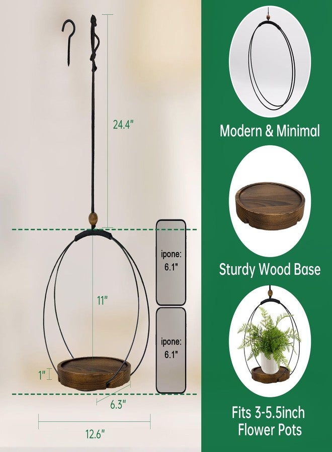 hismocal 2 Pack Hanging Planter for Indoor Plants, Plant Hanger with Sturdy Wood Base, Modern Boho Macrame Plant Hanger, Wall Ceiling Window Stands (Plants/Pots Not Included) - Image 3