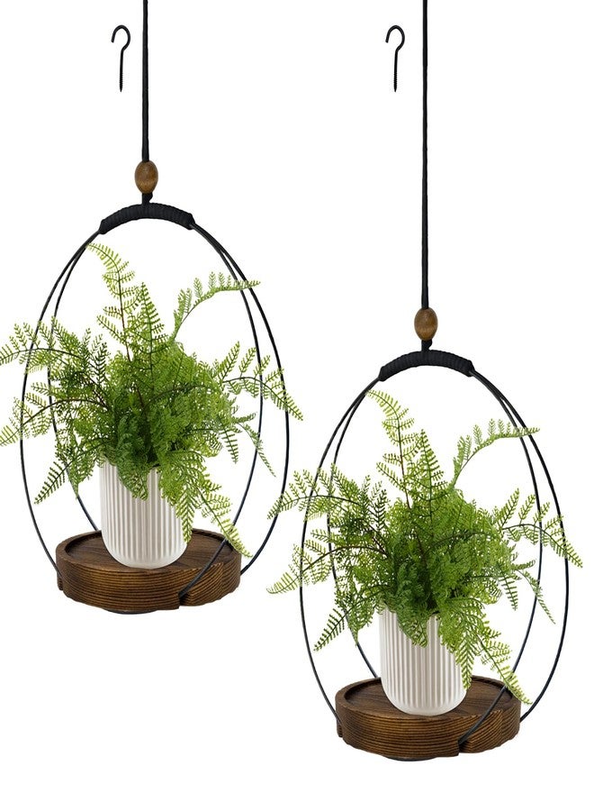 hismocal 2 Pack Hanging Planter for Indoor Plants, Plant Hanger with Sturdy Wood Base, Modern Boho Macrame Plant Hanger, Wall Ceiling Window Stands (Plants/Pots Not Included) - Image 1