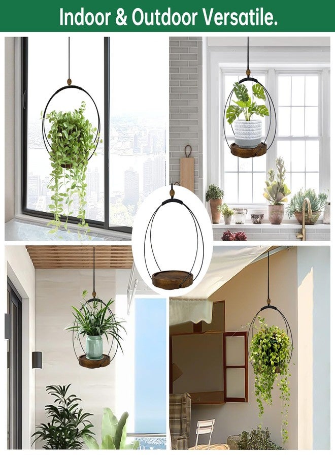 hismocal 2 Pack Hanging Planter for Indoor Plants, Plant Hanger with Sturdy Wood Base, Modern Boho Macrame Plant Hanger, Wall Ceiling Window Stands (Plants/Pots Not Included) - Image 5