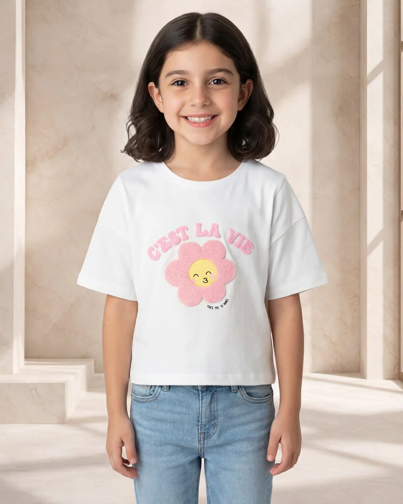 Redtag Girls White Embellished T-Shirt
