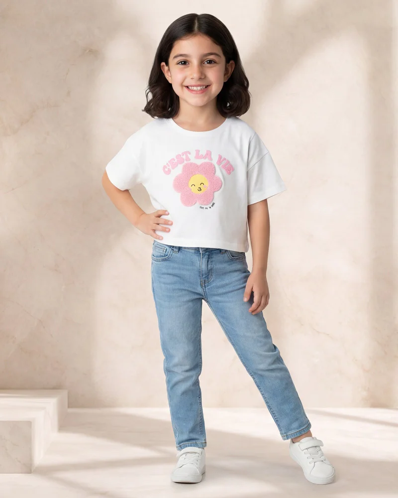 Redtag Girls White Embellished T-Shirt