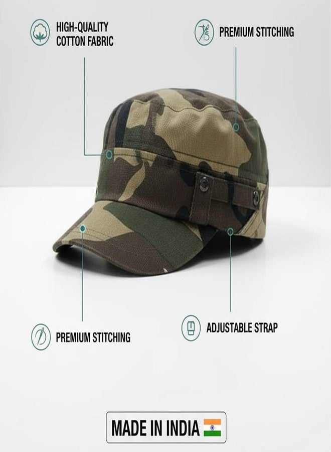 C Classic - Military Style Camouflage Cap, Premium Cotton Fabric, Adjustable Strap, Army Green Pattern, Made in India - Image 5