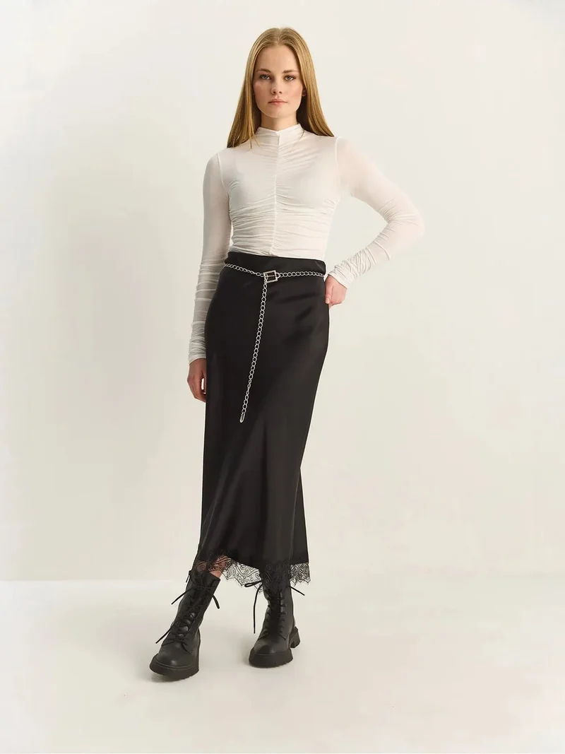 بيانكو لوتشي LUCCI High Waist Satin A-Line Maxi Skirt