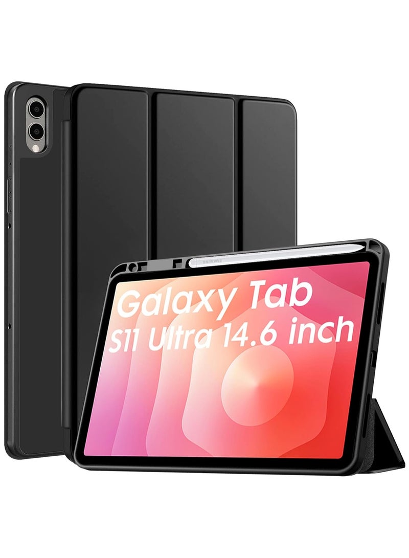 Protect Samsung Galaxy Tab S11 Ultra 14.6 Inch Case with S Pen Holder Slim Magnetic Trifold Stand Cover Shockproof Hard Back Protective Case Auto Sleep Wake for Samsung Tab S11 Ultra - Image 1