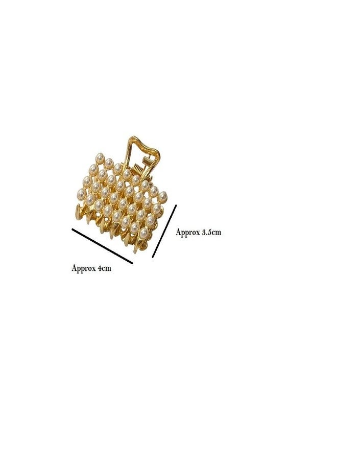 DENICRAAS Golden Pearl Stone Hair Claw Clips for Women | Elegant Metal Hair Accessories | Stylish Hair Clutcher Set for Girls | Non-Slip, Durable & Fashionable Hair Clips for Party, Office & Daily Use - Image 2