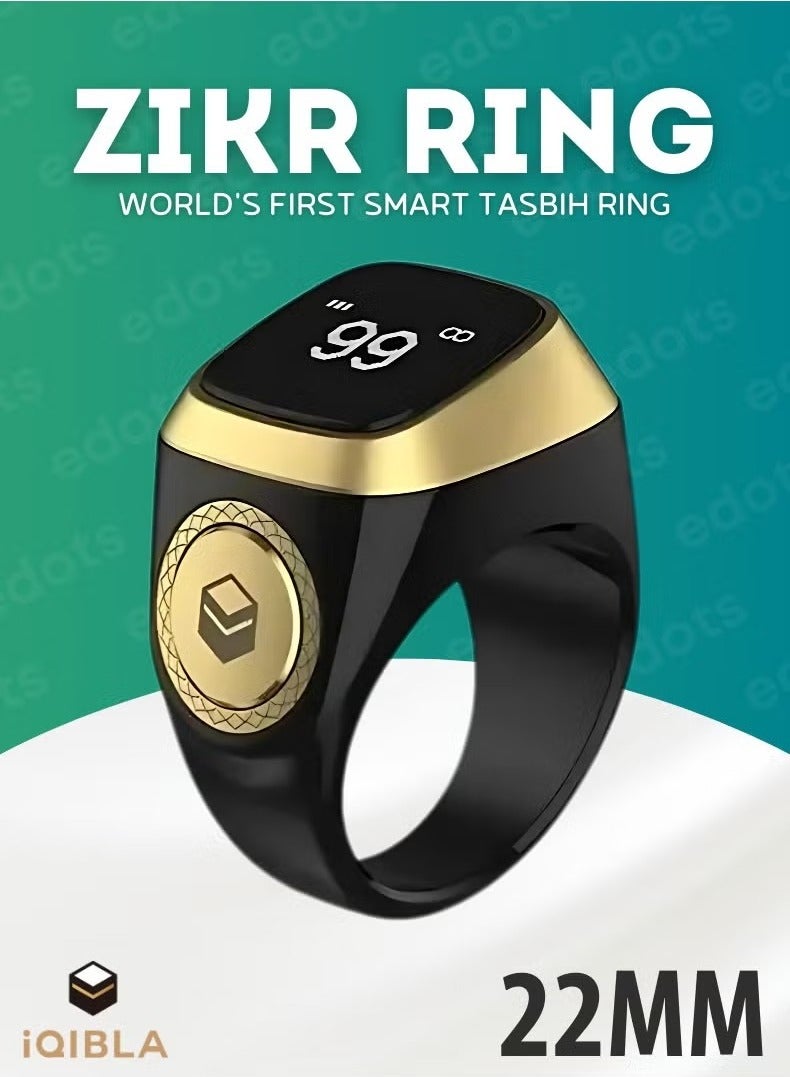 iQIBLA iQIBLA Smart Tasbih Zikr Ring- Muslim Prayer- Prayer timing reminder- OLED display- Tasbih Counter- Smart Ring- Wearable Technology- Waterproof Black 22mm- E0120BK- 20mm- USB - Image 1