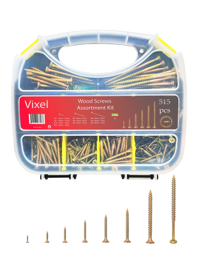 Vixel VIXEL 515 pcs Wood Screws Assortment Kit with Multiple Size Chipboard Screws For Drywall and Wood  - Image 1