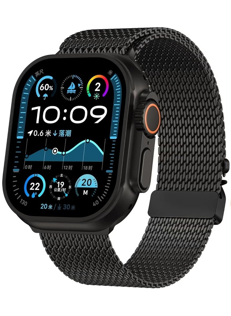 keloray Milanese Mesh Loop Compatible with Apple Watch Bands 49mm 46mm 45mm 44mm 42mm for Men Women, Stainless Steel Mesh Loop with Parachute-style Buckle for iWatch Ultra 2 Series 10 9 8 7 6 SE 5 4 3 - Image 1