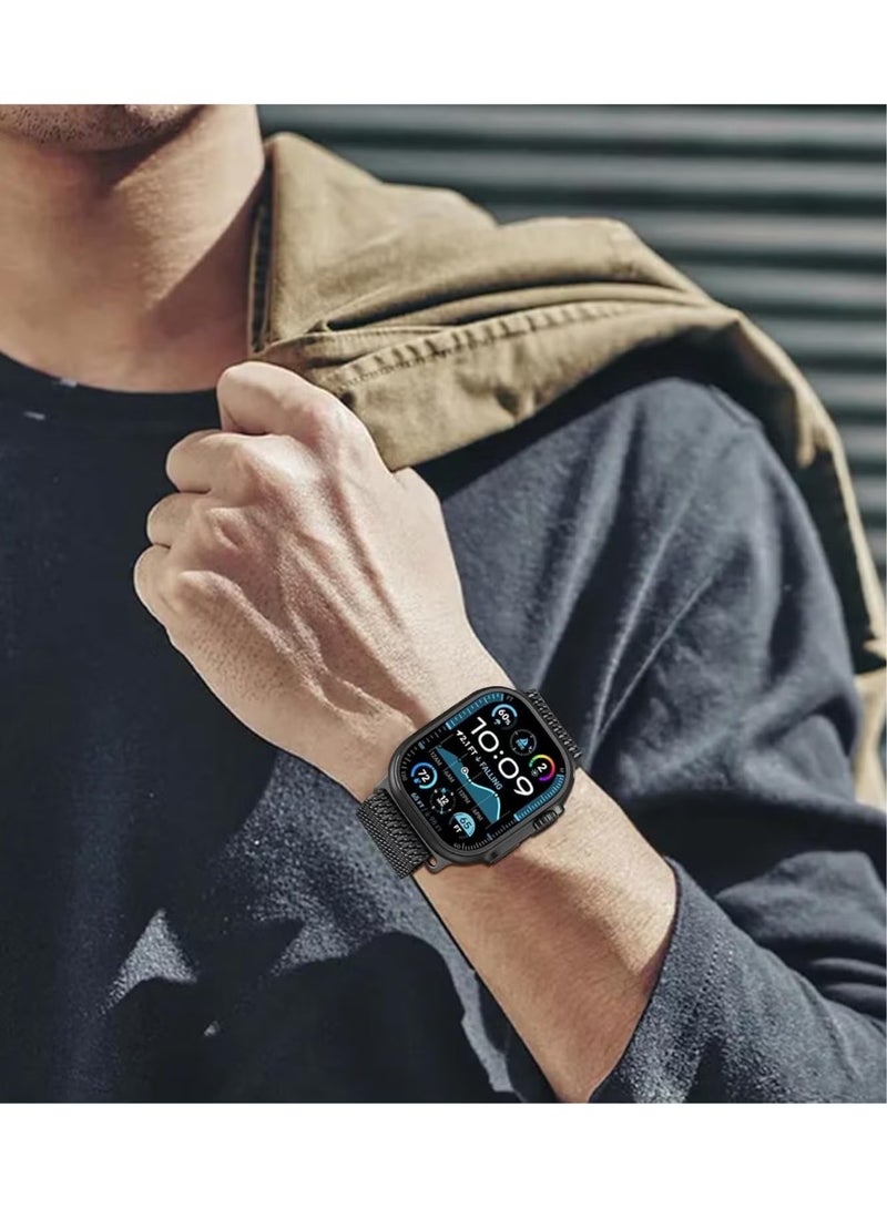 keloray Milanese Mesh Loop Compatible with Apple Watch Bands 49mm 46mm 45mm 44mm 42mm for Men Women, Stainless Steel Mesh Loop with Parachute-style Buckle for iWatch Ultra 2 Series 10 9 8 7 6 SE 5 4 3 - Image 3
