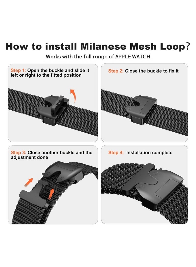 keloray Milanese Mesh Loop Compatible with Apple Watch Bands 49mm 46mm 45mm 44mm 42mm for Men Women, Stainless Steel Mesh Loop with Parachute-style Buckle for iWatch Ultra 2 Series 10 9 8 7 6 SE 5 4 3 - Image 2