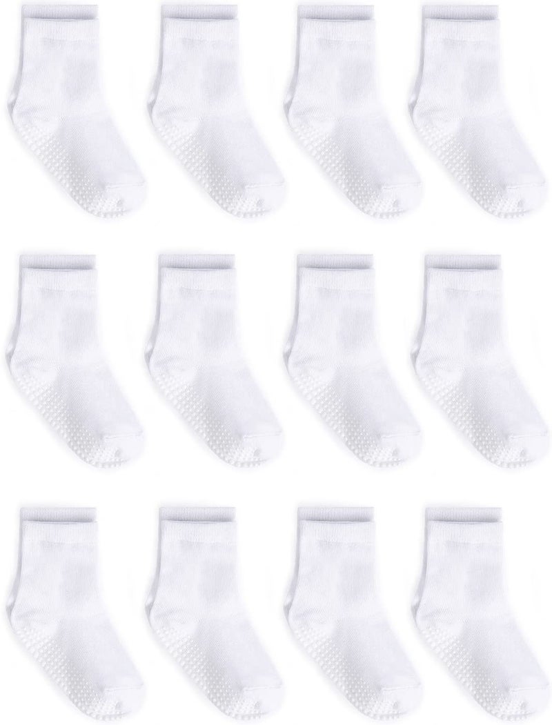 ZAPLES Baby Non Slip Grip Crew Socks with Anti Skid Soles for Infants Toddlers Kids Boys Girls, White, 12-36 Months - Image 1
