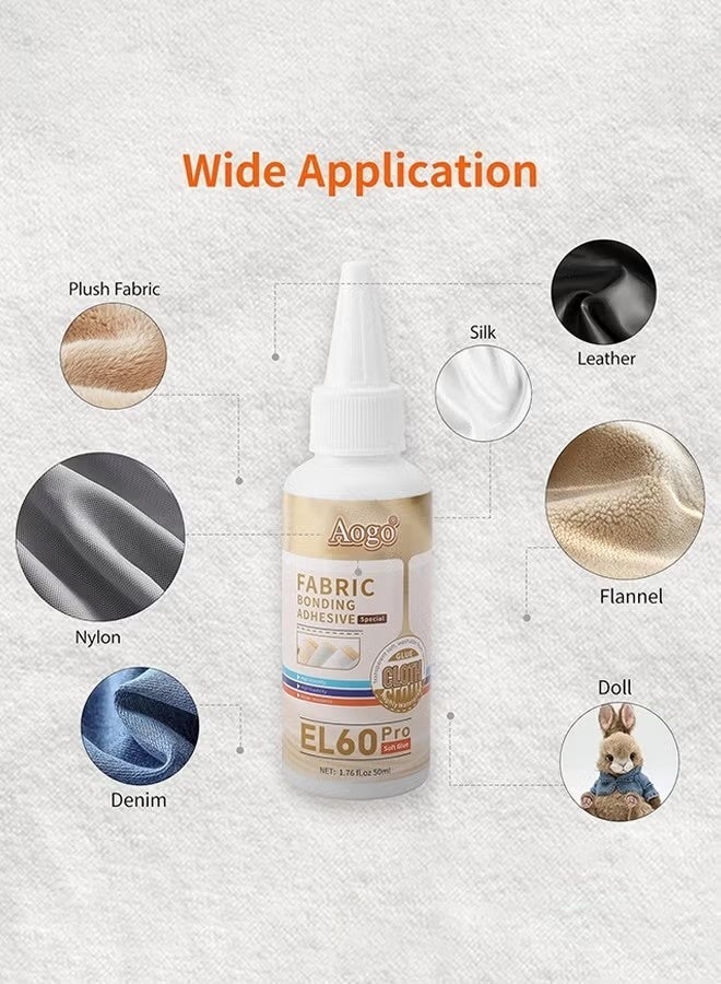 AOGO Fabric Glue Permanent, Fabric Glue for Clothing Permanent, Liquid Stitch Adhesive, Washable for Clothes, Cotton, Denim, Leather, Polyester, Ideal for Quick Repairs - Image 2