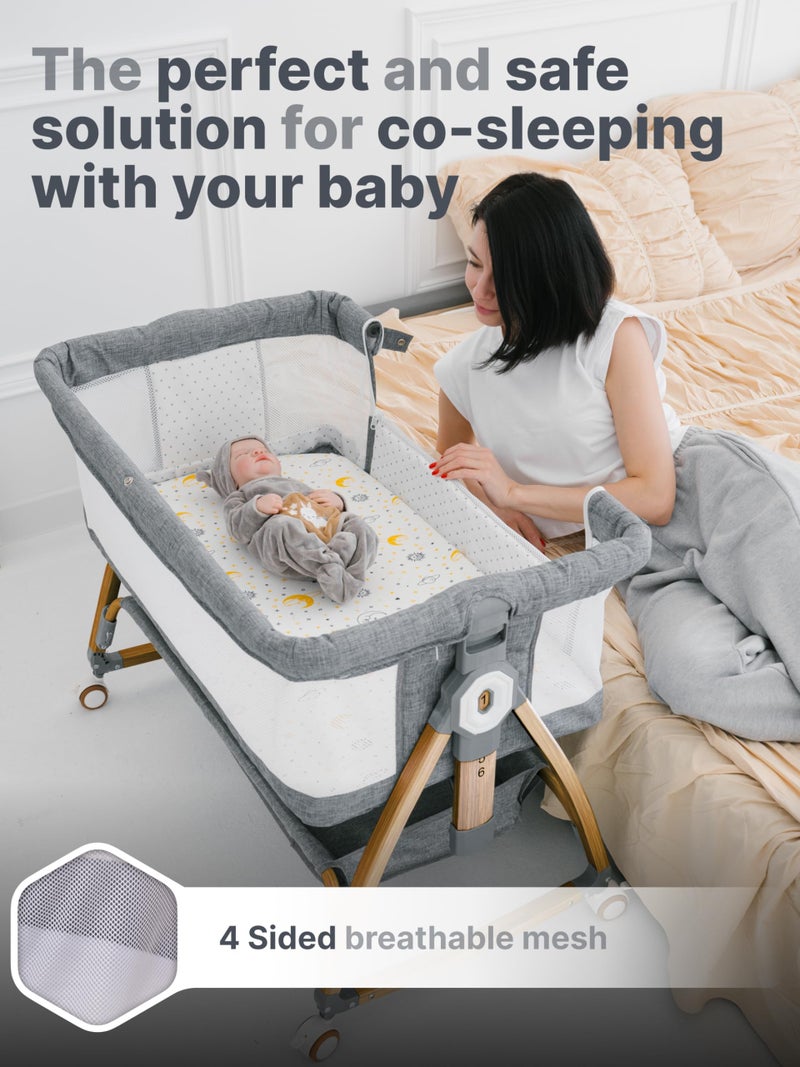 Earth&ME Baby Bassinet Bedside Sleeper with Rocking - All Mesh Portable Bedside Crib for Safe Co-Sleeping, Storage Basket and Wheels, Adjustable Height, Includes Travel Bag, Mosquito Net (Grey) - Image 2