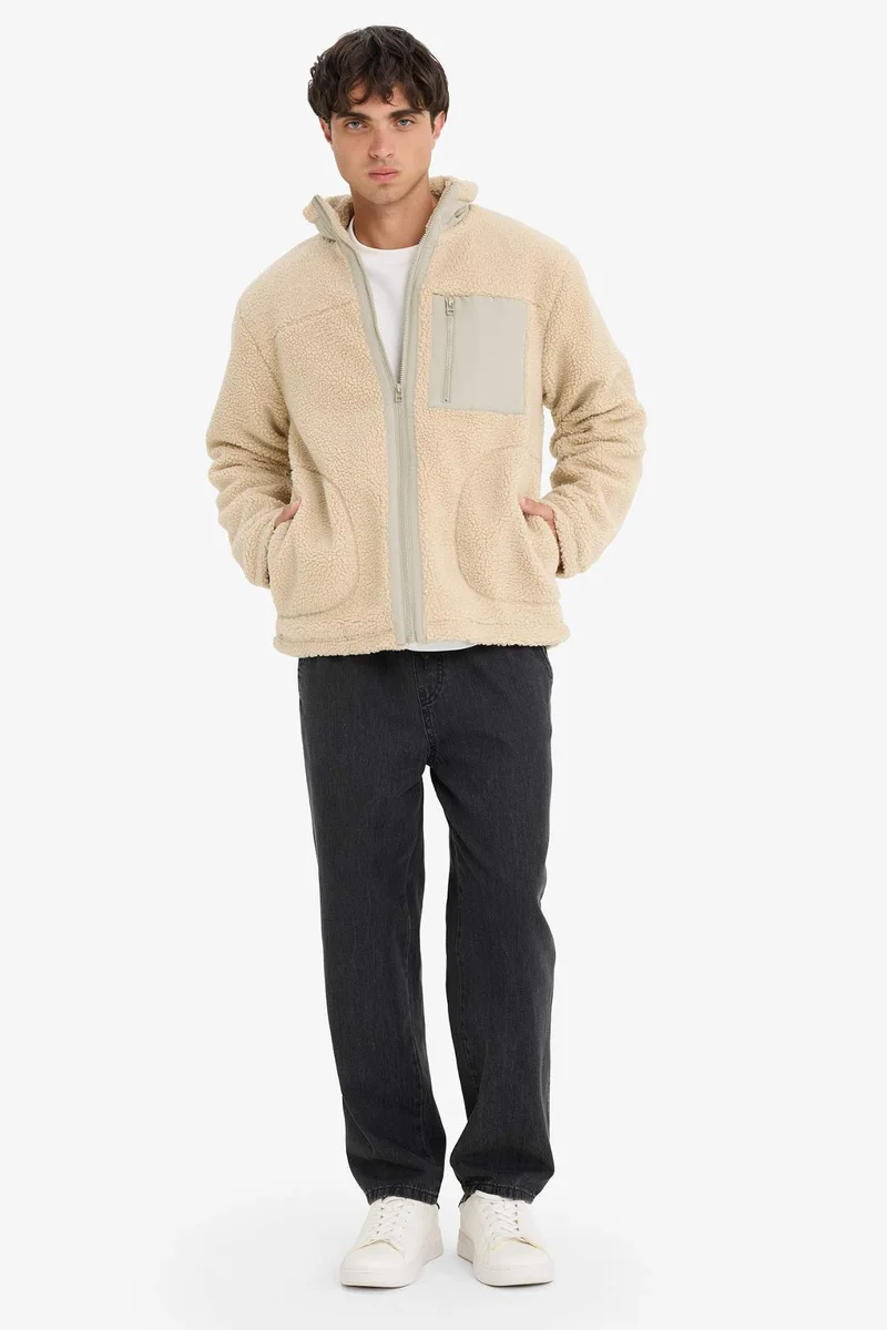 Defacto Regular Fit Stand Collar Zippered Plush Jacket