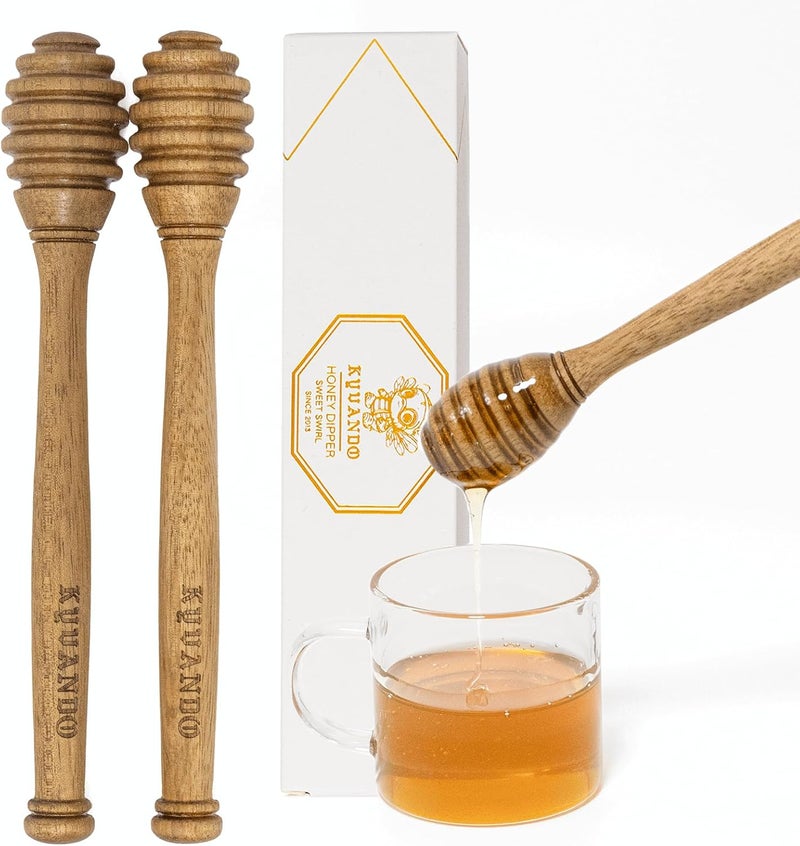 KYVANDO Brazilian Cherry Wood Honey Dipper - Durable & Warp-Resistant, Preserves Honey Purity, 2pcs, 6.3 Inch - Image 1