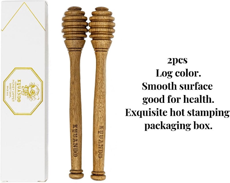 KYVANDO Brazilian Cherry Wood Honey Dipper - Durable & Warp-Resistant, Preserves Honey Purity, 2pcs, 6.3 Inch - Image 4
