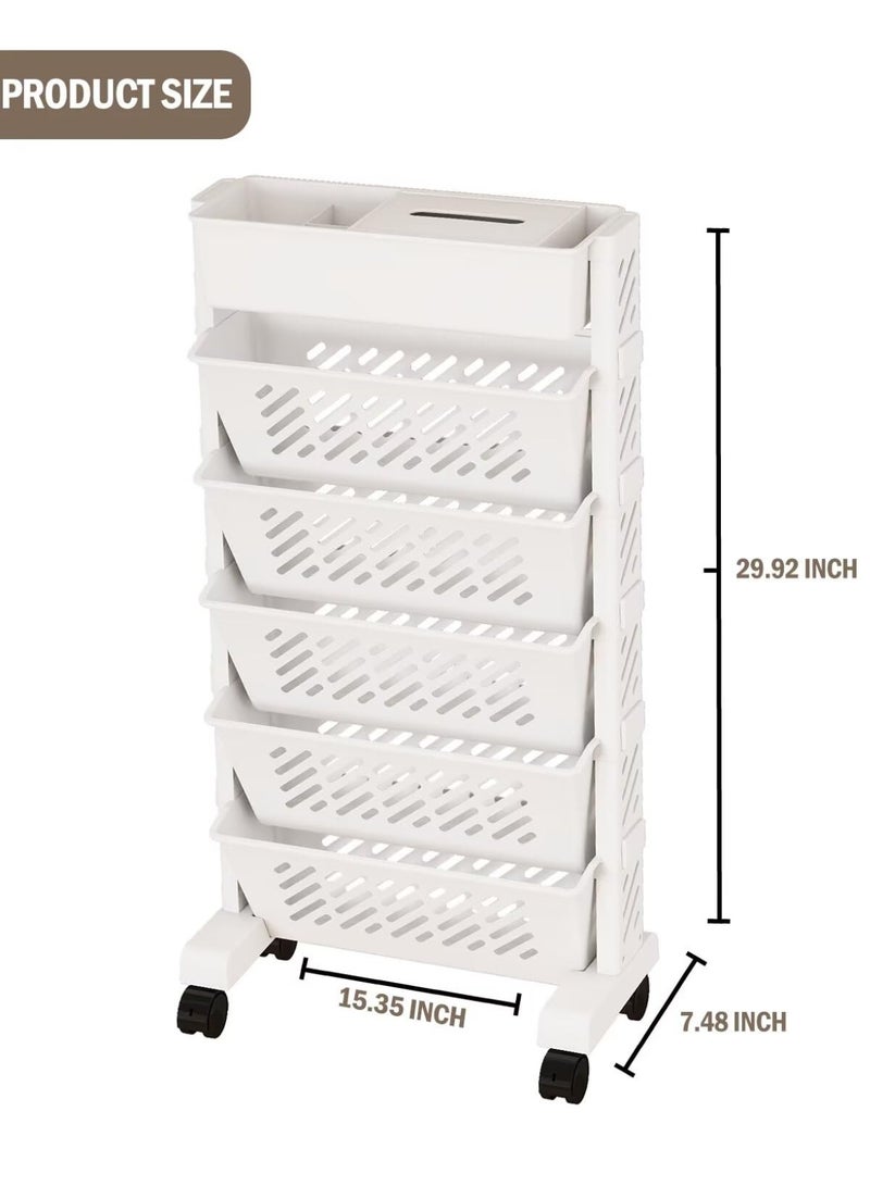 Bukela 6 Tier Rolling Book Cart Movable Shelves Rack Storage Bookshelf Carts with Wheels Utility Cart Study Office Classroom Library Organizer（White） - Image 4