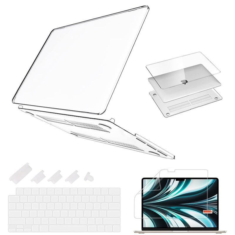 Verilux Laptop Cover for New MacBook Air 13 Inch M4 A3240 M3 A3113 M2 A2681, 2025 2024 2022 Release 13.6 Inch Hard Shell Case for Apple Mac Book with Keyboard Cover Screen Protector Dust Plug, Clear - Image 1