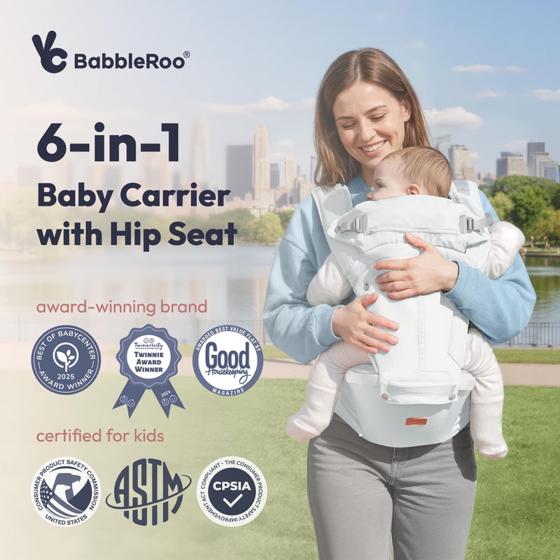 BabbleRoo Grow Carrier â€“ Safety-Certified 6-in-1 Toddler & Baby Carrier with Hip Seat, Ergonomic & Adjustable Toddler Carrier 7-50 lbs with Hip Support, Hood for Sun Protection, Newborn to Toddler - Image 2