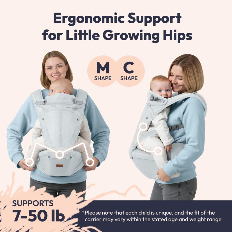 BabbleRoo Grow Carrier â€“ Safety-Certified 6-in-1 Toddler & Baby Carrier with Hip Seat, Ergonomic & Adjustable Toddler Carrier 7-50 lbs with Hip Support, Hood for Sun Protection, Newborn to Toddler - Image 4
