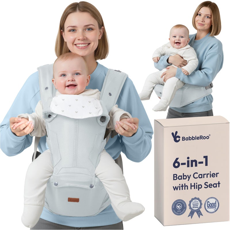 BabbleRoo Grow Carrier â€“ Safety-Certified 6-in-1 Toddler & Baby Carrier with Hip Seat, Ergonomic & Adjustable Toddler Carrier 7-50 lbs with Hip Support, Hood for Sun Protection, Newborn to Toddler - Image 1