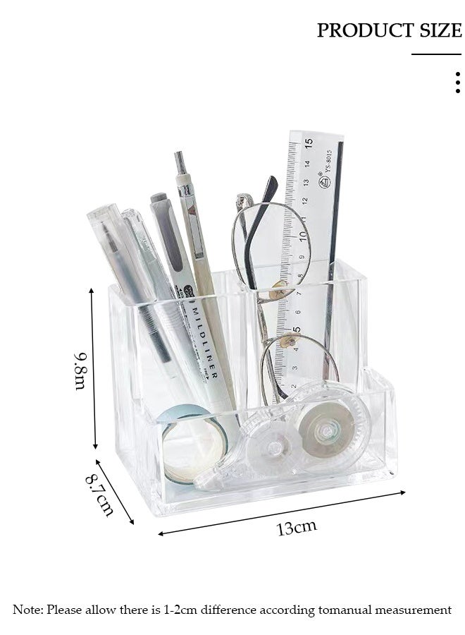 DUNISO منظم مكتب أكريليك مع 3 أقسام ، صندوق تخزين مكتبي متعدد الوظائف مع حامل أقلام ، صينية تنظيم أقلام بلاستيكية شفافة للمكتب للأقلام ، الأقلام الرصاص ، الأقلام الملونة ، المساطر ، المقصات - Image 3