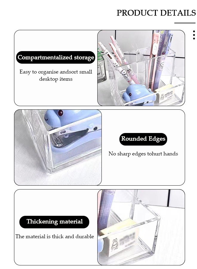 DUNISO منظم مكتب أكريليك مع 3 أقسام ، صندوق تخزين مكتبي متعدد الوظائف مع حامل أقلام ، صينية تنظيم أقلام بلاستيكية شفافة للمكتب للأقلام ، الأقلام الرصاص ، الأقلام الملونة ، المساطر ، المقصات - Image 2