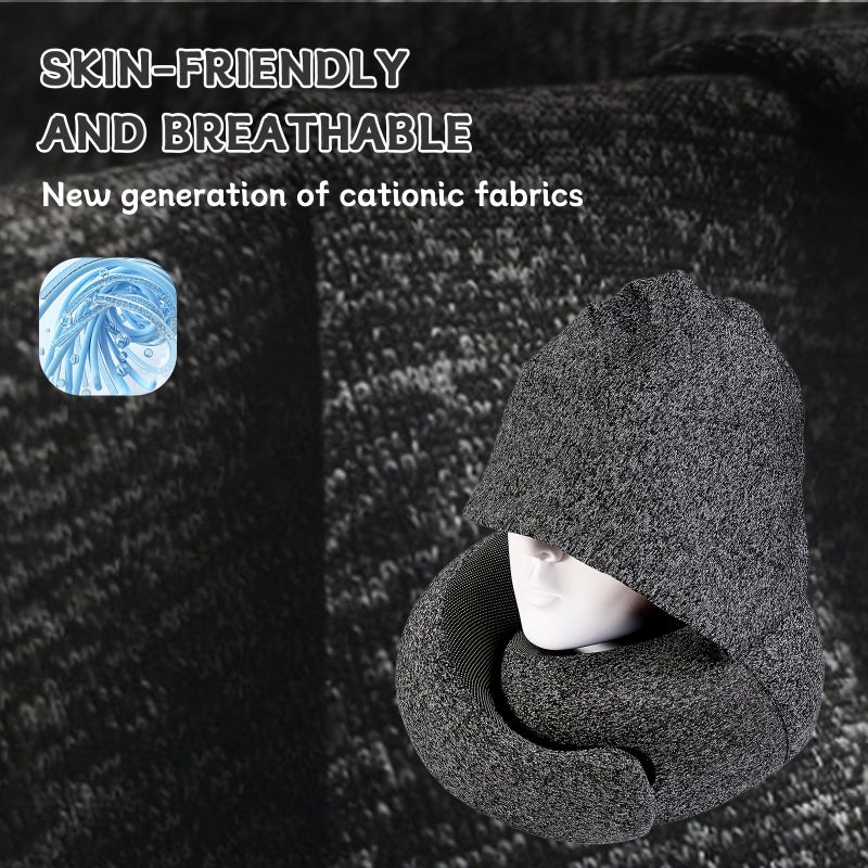 Black Hoodie Travel Pillow for Neck Support on Airplane Car Office - Image 5