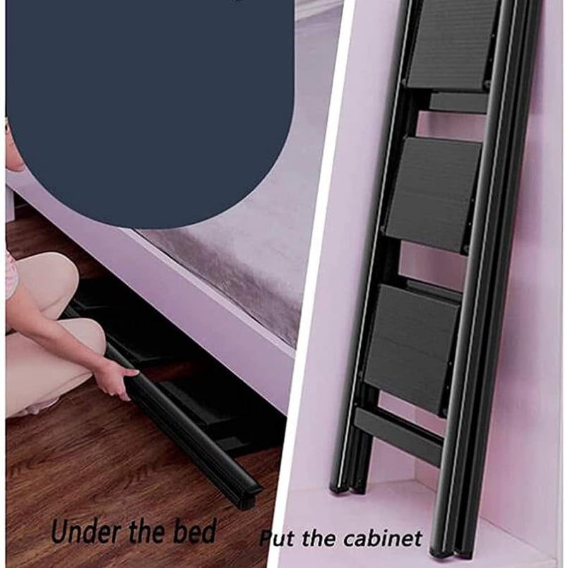 3 Step Folding Step Ladder – Aluminum Portable Stool – Wide Anti-Slip Steps, Lightweight Frame, Space-Saving Storage, Ideal for Kitchen, Bedroom, Living Room Use - Image 3